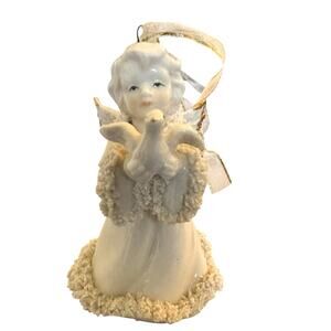 Vintage Ardalt Japan Christmas Angel w Gold Accents Dove Of Peace Ornament
